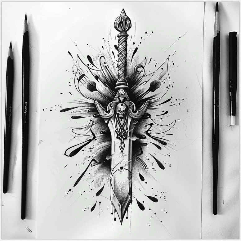 weapons tattoo design ideas mirrored effect edge detail for spine