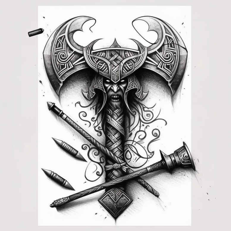 weapons tattoo design ideas close-up forged steel for back of neck