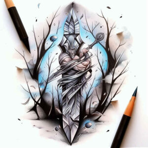 weapons tattoo design ideas metallic forged steel for sternum