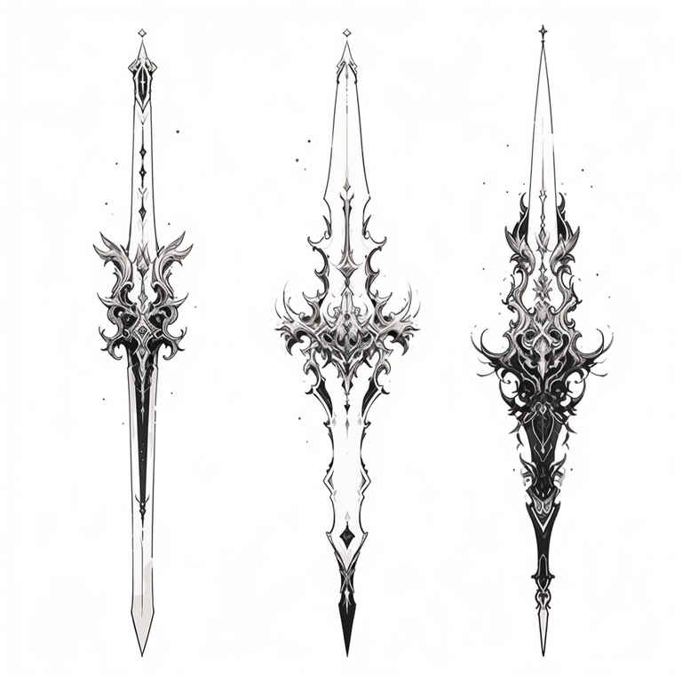 weapons tattoo design ideas vibrant palette forged symbol for forearm
