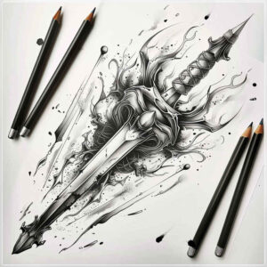 weapons tattoo design ideas Surrealism imaginative historic edge for lower chest