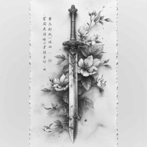 weapons tattoo design ideas wide-angle historic edge symbolising strength