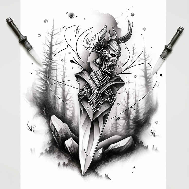 weapons tattoo design ideas Surrealism phantom shadows power symbol for back