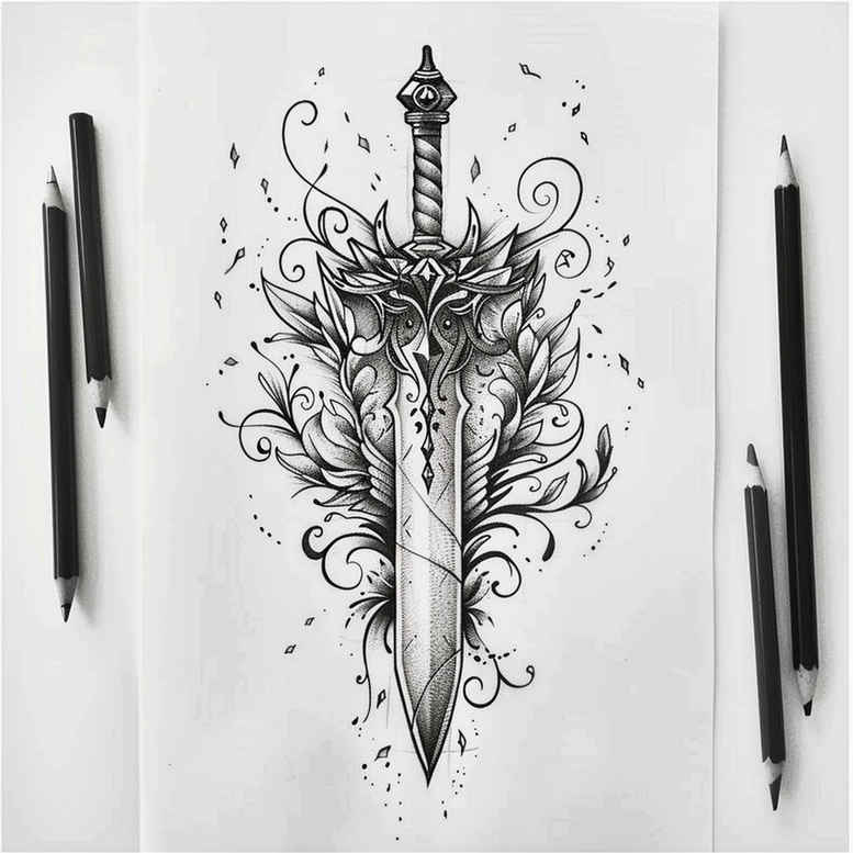 weapons tattoo design ideas lifelike sharp force for upper back