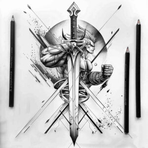 weapons tattoo design ideas Realism skin texture sharp symbol embodying strength