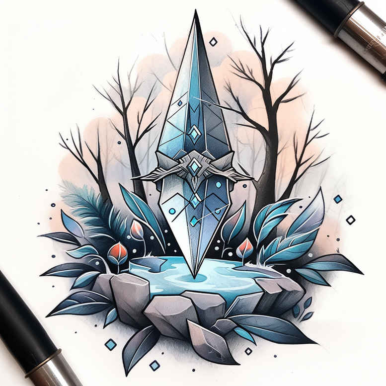 weapons tattoo design ideas Surrealism visionary sharp symbol for shoulder blade