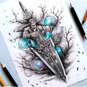 weapons tattoo design ideas Surrealism unreal strike design for upper back