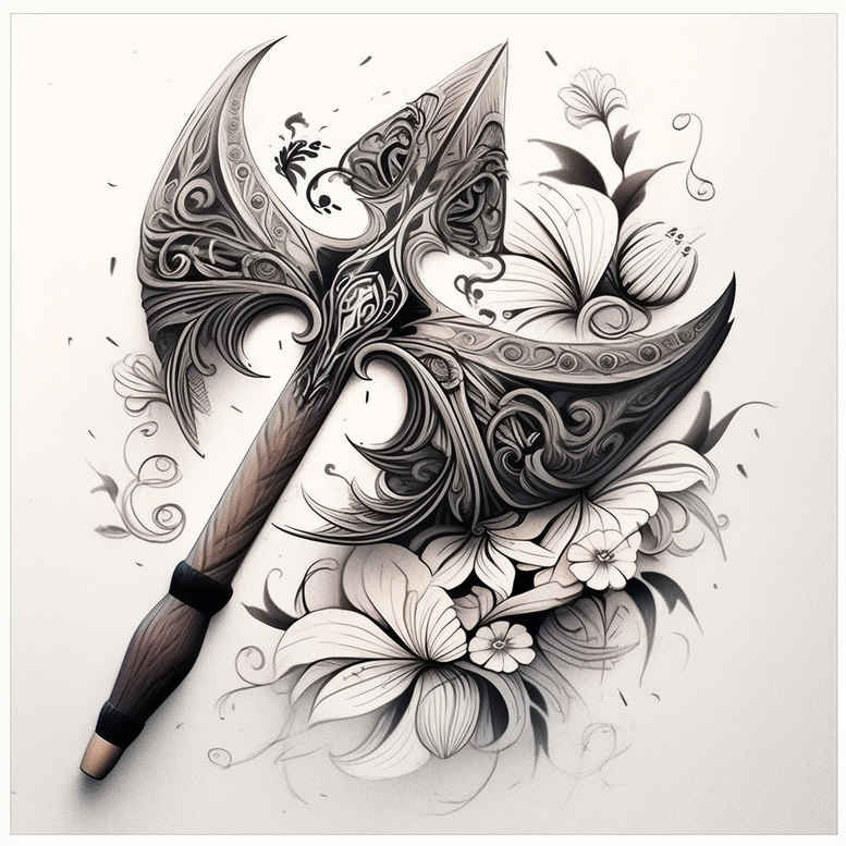 weapons tattoo design ideas Realism natural look war tool for scapula