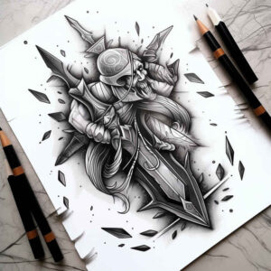 weapons tattoo design ideas Realism realistic perspective war tool for stomach