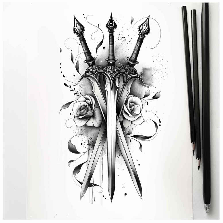 weapons tattoo design ideas Realism skin texture warrior’s tool courage and power