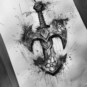 weapons-vikings tattoo design ideas monochrome drawing meaning strength
