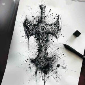 weapons-vikings tattoo design ideas simple form soft-focus for nape