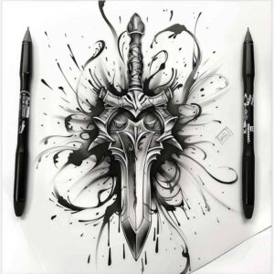 weapons-with-magic-motif-spirituality-for-abdomen – tattoo design ideas free ai generated – Gallery: weapons-inkby-ai