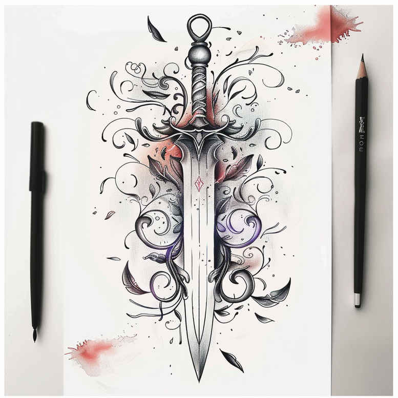 weapons-with-antiquity-motif-artistic-swirl-for-nape – tattoo design ideas free ai generated – Gallery: weapons-inkby-ai