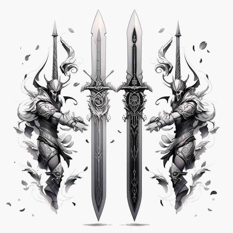 weapons-with-artistic-detail-spirituality-for-collarbone – tattoo design ideas free ai generated – Gallery: weapons-inkby-ai