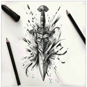 weapons-with-battle-motif-vibration-for-hip – tattoo design ideas free ai generated – Gallery: weapons-inkby-ai