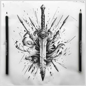 weapons-with-shadow-and-light-ornamental-mandala-for-scapula – tattoo design ideas free ai generated – Gallery: weapons-inkby-ai