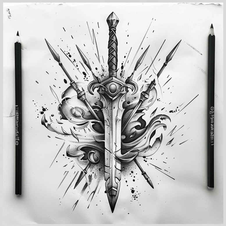 weapons-with-shadow-and-light-ornamental-mandala-for-scapula – tattoo design ideas free ai generated – Gallery: weapons-inkby-ai