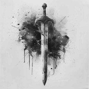 weapons-with-battle-motif-sacred-symbol-for-shoulder-blade – tattoo design ideas free ai generated – Gallery: weapons-inkby-ai
