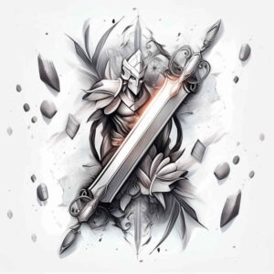 weapons-with-lines-puzzle-pattern-for-side-torso – tattoo design ideas free ai generated – Gallery: weapons-inkby-ai