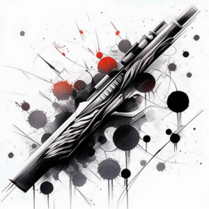 weapons-with-battle-symbol-geometric-pattern-for-lower-leg – tattoo design ideas free ai generated – Gallery: weapons-inkby-ai