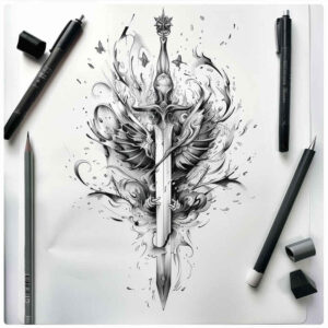 weapons-with-3d-effect-radiant-center-for-ankle – tattoo design ideas free ai generated – Gallery: weapons-inkby-ai