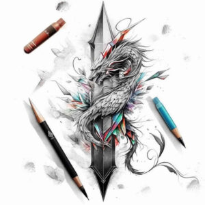 crossbows-interlaced-for-calf – tattoo design ideas free ai generated – Gallery: weapons-inkby-ai