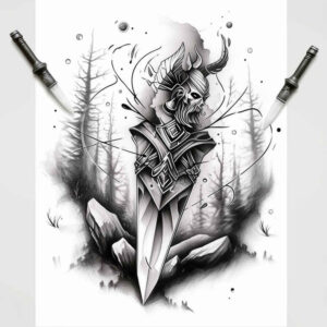 weapons-with-3d-effect-inward-focus-for-nape – tattoo design ideas free ai generated – Gallery: weapons-inkby-ai