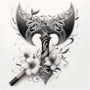 weapons-with-strength-motif-circle-segments-for-lower-leg – tattoo design ideas free ai generated – Gallery: weapons-inkby-ai