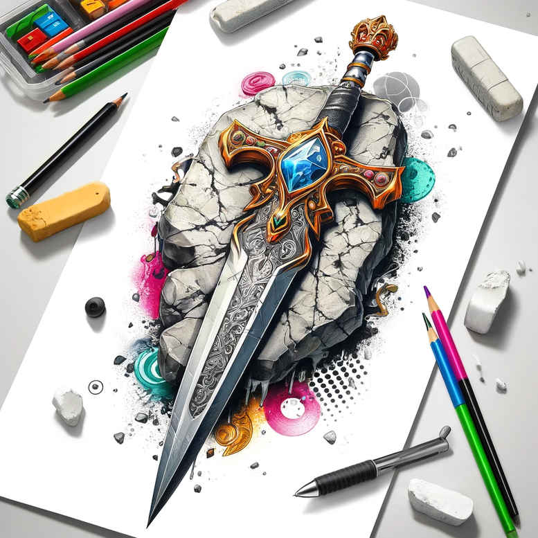 weapons-with-spiritual-motif-continuous-pattern-for-back-of-neck – tattoo design ideas free ai generated – Gallery: weapons-inkby-ai