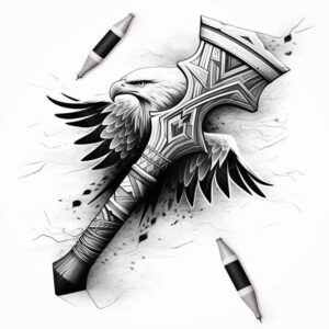 weapons-with-power-motif-symmetric-for-back – tattoo design ideas free ai generated – Gallery: weapons-inkby-ai