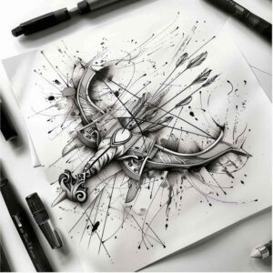 weapons-with-courage-motif-symmetric-for-heel – tattoo design ideas free ai generated – Gallery: weapons-inkby-ai