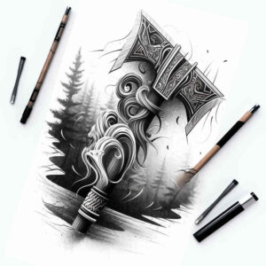 weapons-with-courage-motif-spiritual-design-for-behind-ear – tattoo design ideas free ai generated – Gallery: weapons-inkby-ai