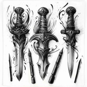 weapons-with-light-effect-fractal-for-scapula – tattoo design ideas free ai generated – Gallery: weapons-inkby-ai