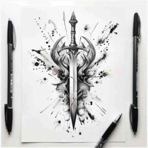 weapons-with-war-motif-circular-pattern-for-lower-back – tattoo design ideas free ai generated – Gallery: weapons-inkby-ai