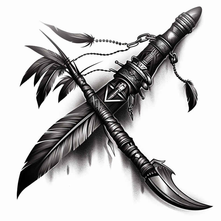 weapons-with-courage-motif-elaborate-for-sternum – tattoo design ideas free ai generated – Gallery: weapons-inkby-ai