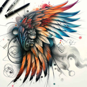 3d-wings-tattoo – tattoo design ideas free ai generated – surrealism-hallucinogenic – for-lower-thigh – Gallery: wings-inkby-ai