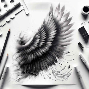 abstract-wings-tattoo – tattoo design ideas free ai generated – neotraditional-classic-motifs – for-shin – Gallery: wings-inkby-ai