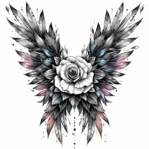 abstract-wings-tattoo – tattoo design ideas free ai generated – neotraditional-clean-fill – for-stomach – Gallery: wings-inkby-ai
