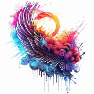 abstract-wings-tattoo – tattoo design ideas free ai generated – neotraditional-contrasting-colors – for-temple – Gallery: wings-inkby-ai
