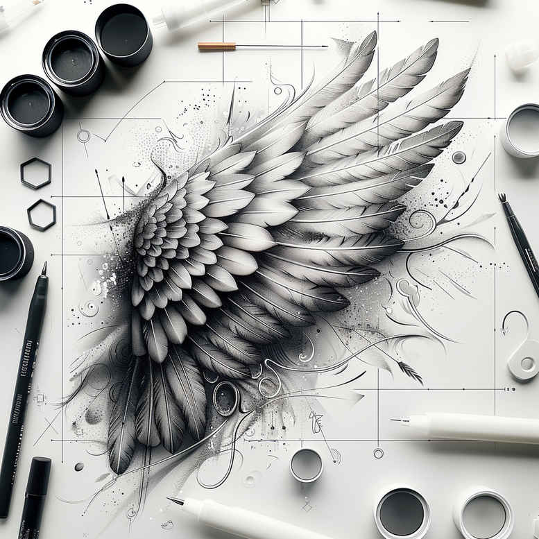 abstract-wings-tattoo – tattoo design ideas free ai generated – realism-soft-focus – for-triceps – Gallery: wings-inkby-ai