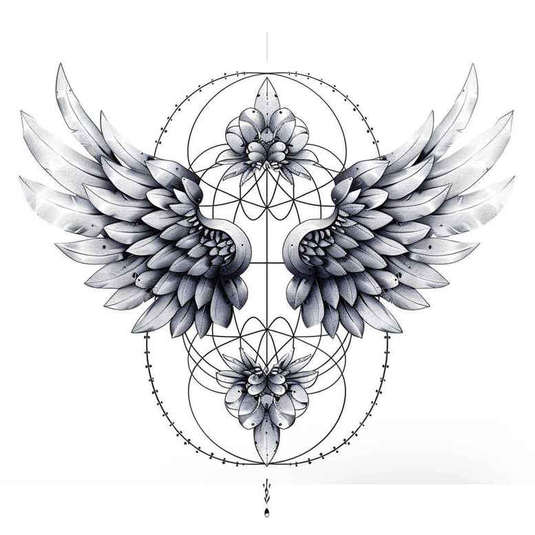 angelic-motif-wings-tattoo – tattoo design ideas free ai generated – neotraditional-enhanced-shading – for-elbow – Gallery: wings-inkby-ai
