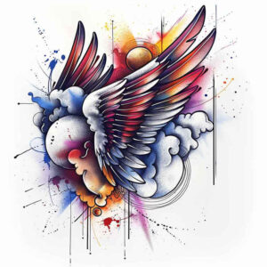 angelic-motif-wings-tattoo – tattoo design ideas free ai generated – neotraditional-soft-shadows – for-lower-thigh – Gallery: wings-inkby-ai