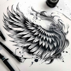 artistic-detail-wings-tattoo – tattoo design ideas free ai generated – neotraditional-defined-outlines – for-shoulder – Gallery: wings-inkby-ai