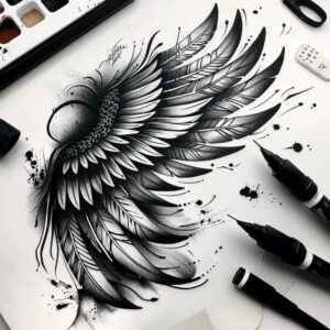 artistic-detail-wings-tattoo – tattoo design ideas free ai generated – realism-skin-illusion – for-ankle – Gallery: wings-inkby-ai