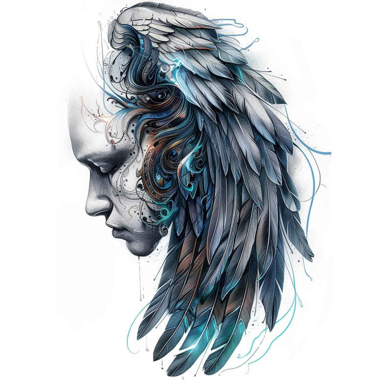 artistic-detail-wings-tattoo – tattoo design ideas free ai generated – realism-smooth-gradients – for-heel – Gallery: wings-inkby-ai