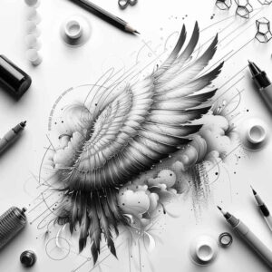 detailed-wings-tattoo – tattoo design ideas free ai generated – neotraditional-refined-detail – for-hip – Gallery: wings-inkby-ai
