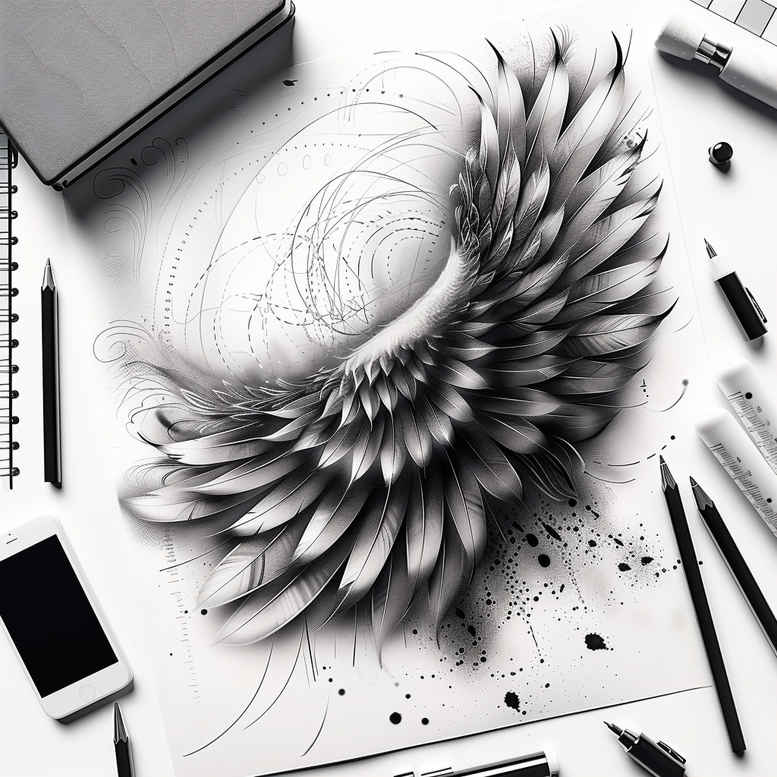 detailed-wings-tattoo – tattoo design ideas free ai generated – realism-seamless-blend – for-ankle – Gallery: wings-inkby-ai