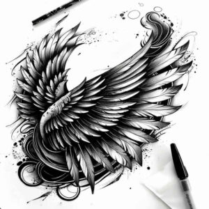 expressive-wings-tattoo – tattoo design ideas free ai generated – realism-illustrative-style – for-upper-thigh – Gallery: wings-inkby-ai