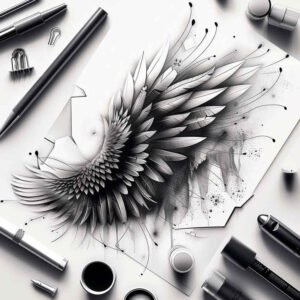 feather-wings-tattoo – tattoo design ideas free ai generated – neotraditional-clean-contrast – for-back-shoulder – Gallery: wings-inkby-ai